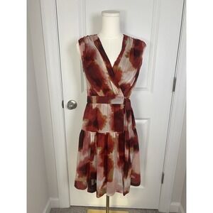 Women's Taylor Chiffon Wrap Mini Tiered Dress Red Burgundy Size Small Sleeveless